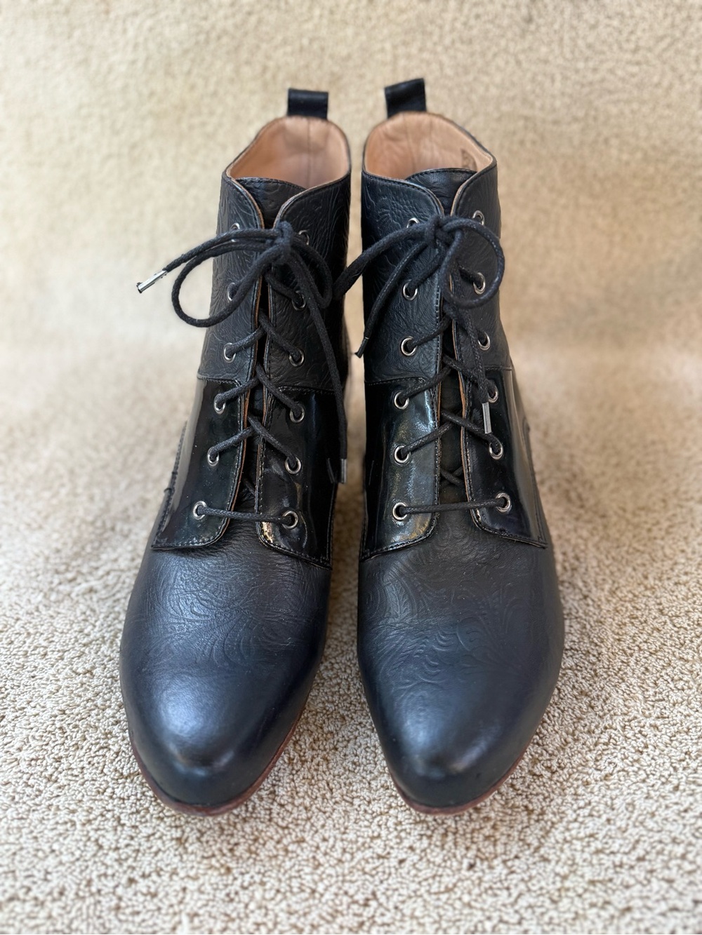 John Fluevog Black Lace-Up Ankle Boots